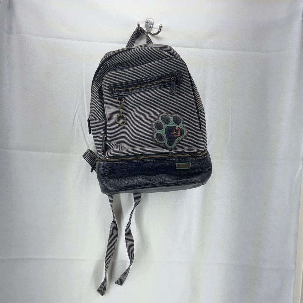 Chala Striped Mini Backpack with Paw Patch - Black, White, Green